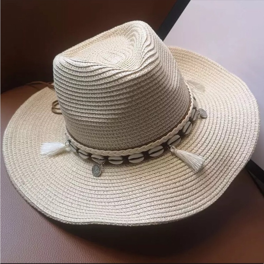#80 NEW! Boho Shell Panama Sun Hat - Picture 3 of 3